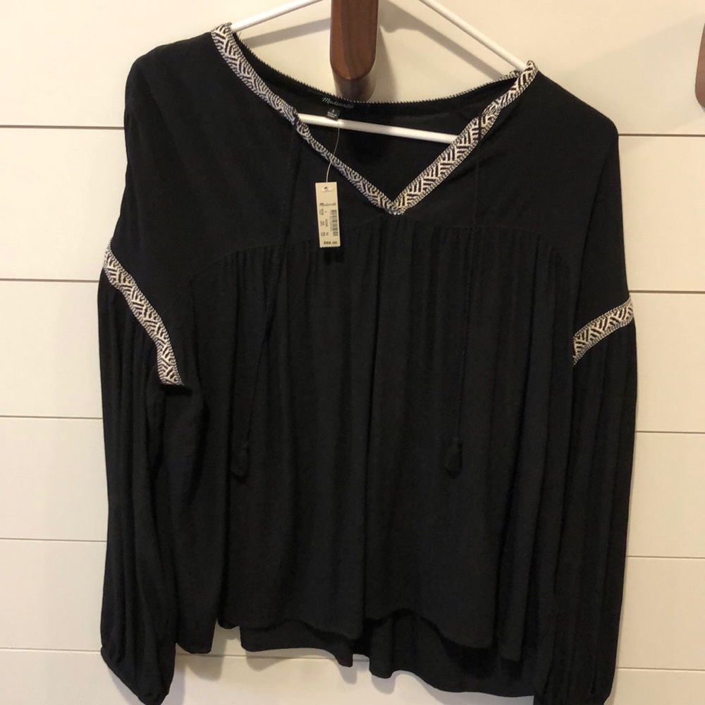 Madewell Black Peasant Sleeve Blouse